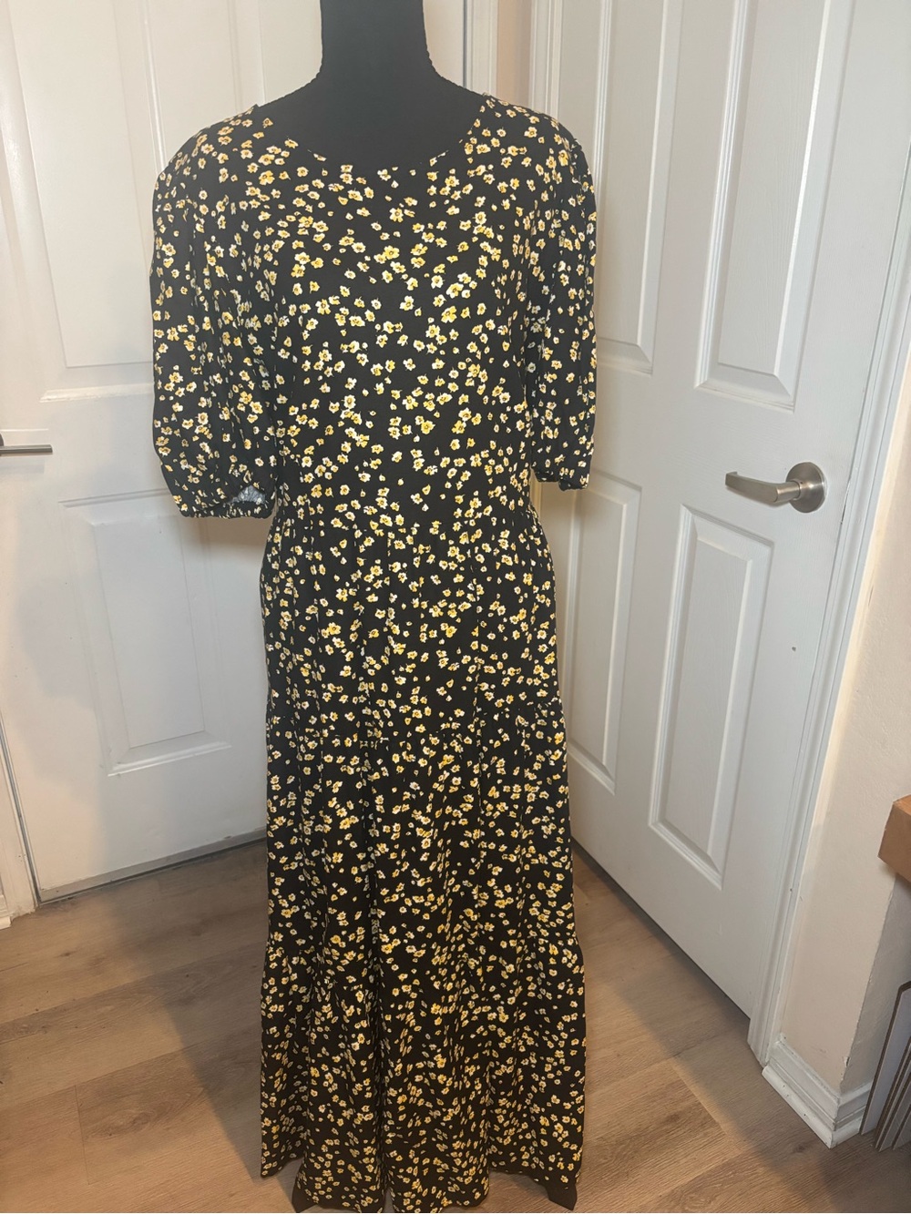 Who What Wear Black Maxi Dress with Yellow Floral Print
